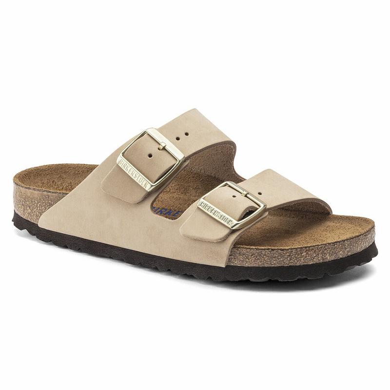 Birkenstock Soft Footbed Nubuck Læder Arizona Dame Beige | DK 89WNB